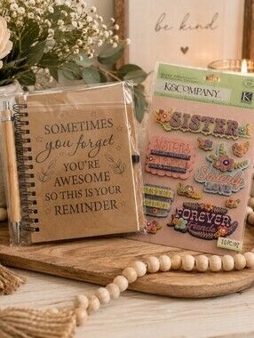 Inspirational Kraft Journal & Pink 'Sisters' Dimensional Stickers